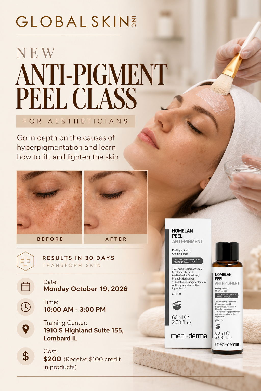 MediDerma Anti-Pigment Peel Class | Monday October 19, 2026 | 10:00 AM – 3:00 PM